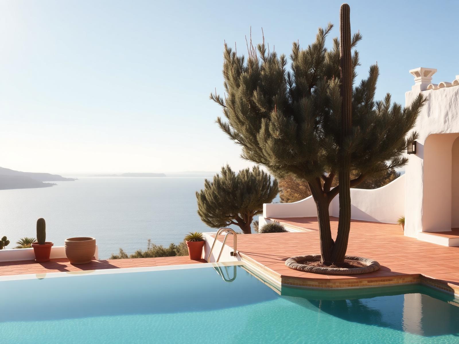Whitewashed villa met zeezicht en cactus